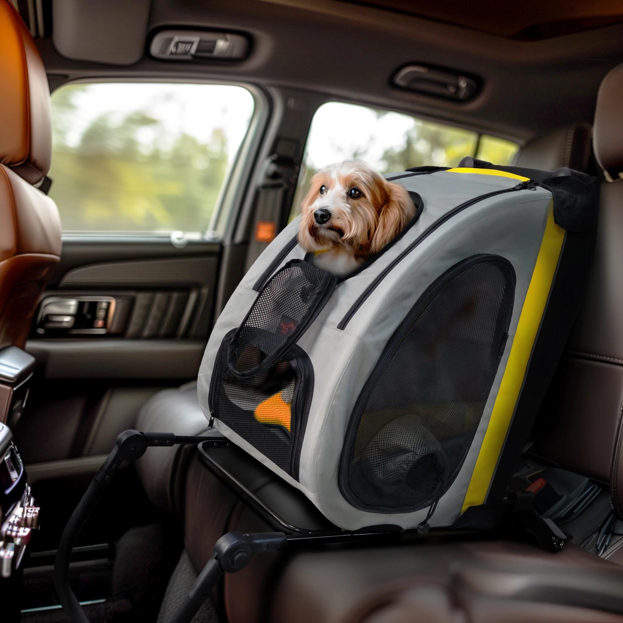 2-in-1 Pet Travel Cart & Car Seat – Fits Tesla, Toyota, Honda Vehicles