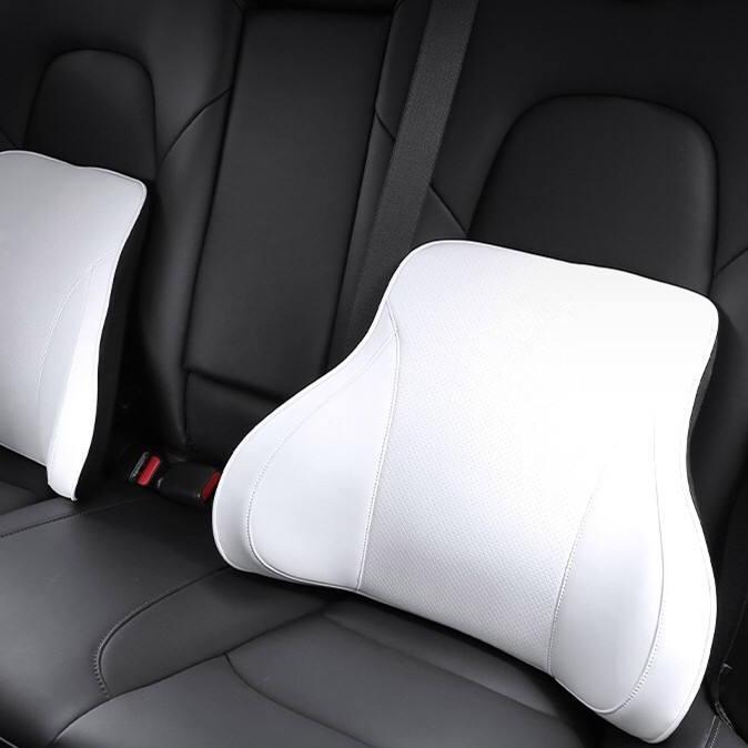 Car Seat Headrest Nappa Leather Memory Cotton Lumbar Pillow for Tesla