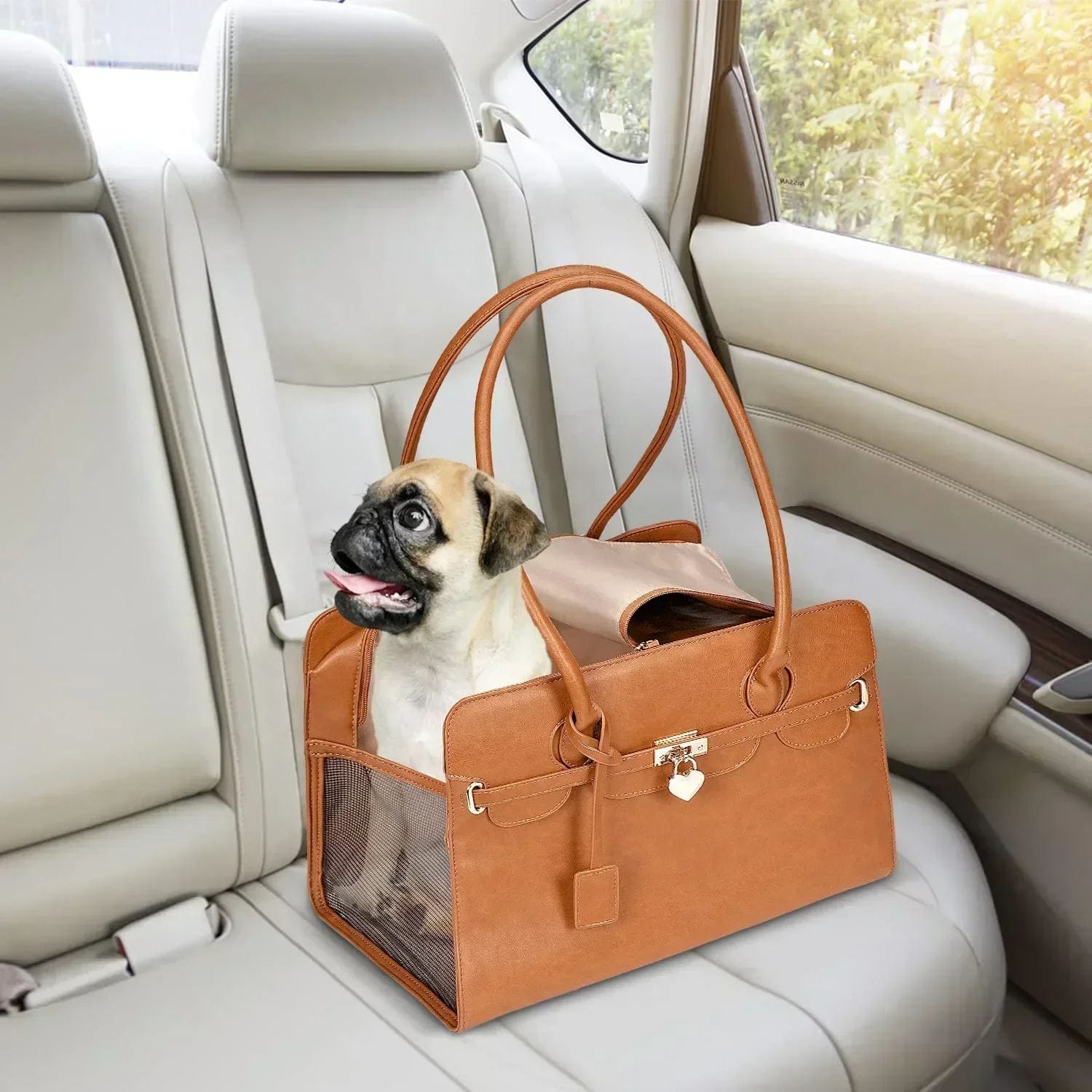 Fashion Leather Pet Carrier for Small Dogs Suitable for Toyota, Ford, and BMW