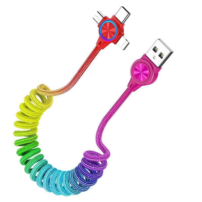 3-in-1 Retractable Fast Charging Cable - USB A to Micro/Type-C/Lightning 1M